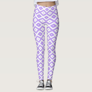 Leggings Patrón de diamantes morado y blanco