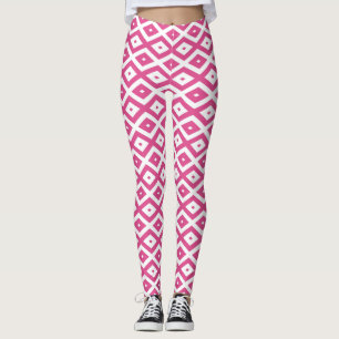 Leggings Patrón de diamantes rosa y blanco