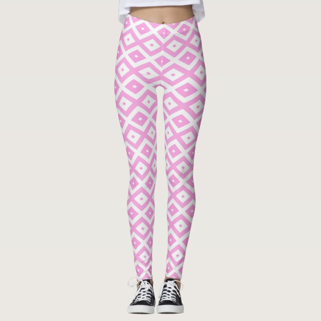 Leggings Patrón de diamantes rosa y blanco (Anverso)