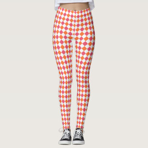 Leggings Patrón de diamantes rosa y Naranja