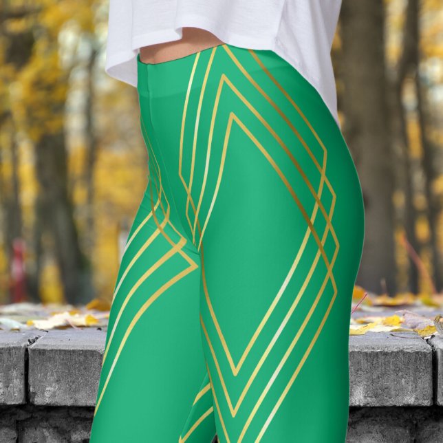 Leggings Patrón de diamantes verdes de moda Jade (Chic Diamonds on Jade Patterned Leggings)