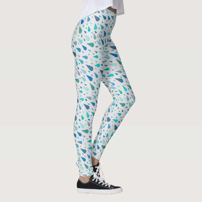 Leggings Patrón de días lluviosos con gotas de lluvia azule (Derecha)