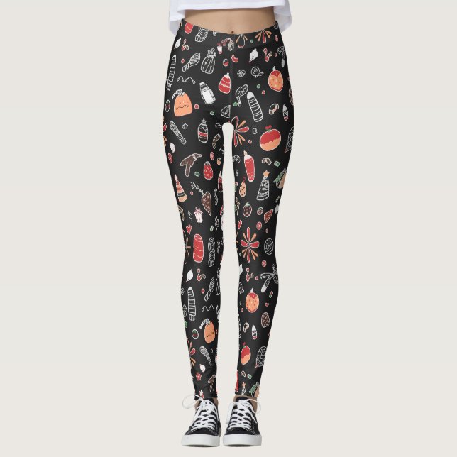 Leggings Patrón de dibujos animados de Navidades festivos (Anverso)