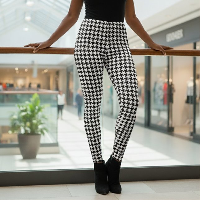 Leggings Patrón de dientes de perro negro y blanco (Houndstooth Pattern Black & White Leggings
)