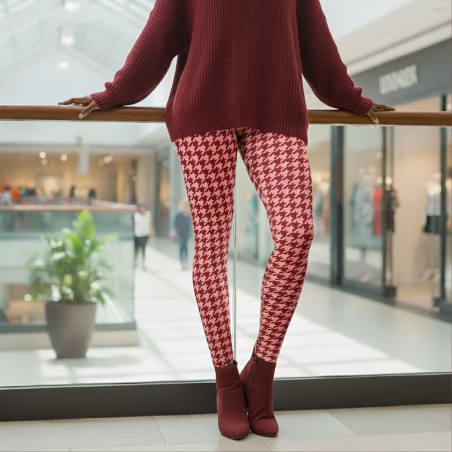Leggings Patrón de dientes de perro rosa y rojo (Subido por el creador)