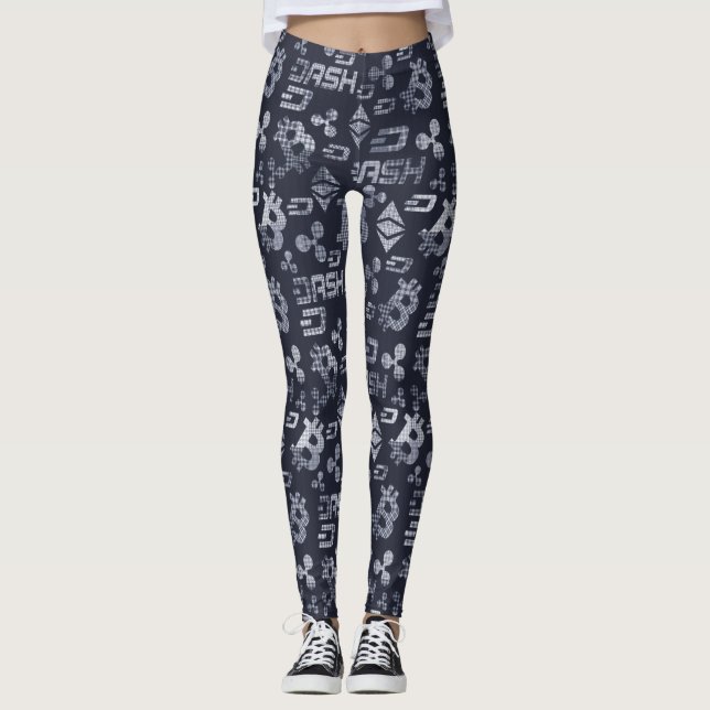 Leggings Patrón de dinero azul de criptodivisa (Anverso)