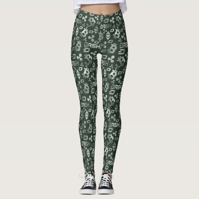Leggings Patrón de dinero verde de criptodivisa (Anverso)