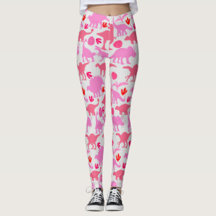 Leggings Patrón de Dino Rosa L Fondo Gris