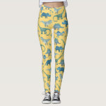 Leggings Patrón de dinosaurio corto sobre amarillo<br><div class="desc">Montones de dinosaurios azules,  Tyrannosaurus rex,  Spinosaurus,  Stegosaurus,  Diplodocuments y Triceratops sobre un fondo amarillo.</div>