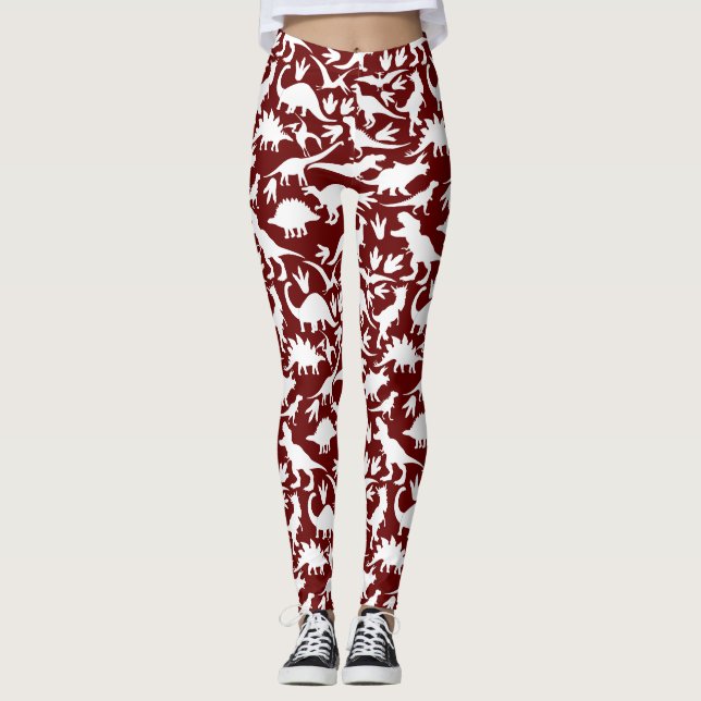 Leggings Patrón de dinosaurios 01 w. DRed BG (Anverso)