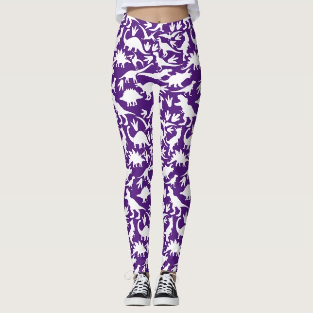 Leggings Patrón de dinosaurios 01 w. Purple BG (Anverso)