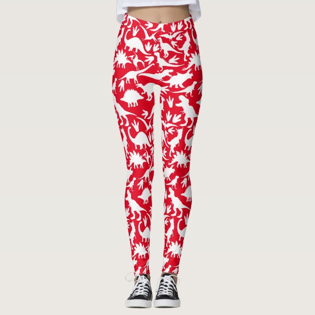 Leggings Patrón de dinosaurios 01 w. Red BG (Anverso)