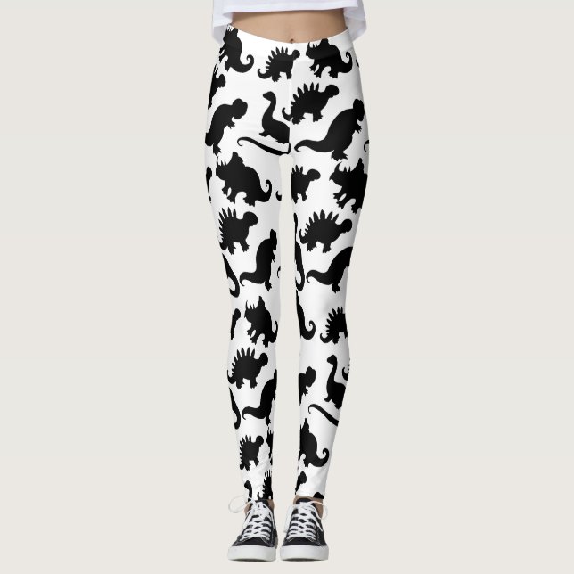Leggings Patrón de dinosaurios blancos y negros (Anverso)