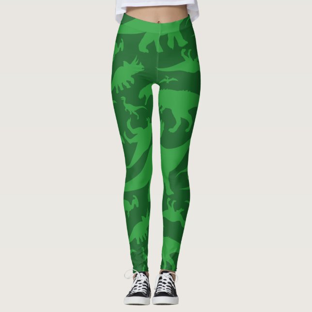 Leggings Patrón de dinosaurios verdes (Anverso)