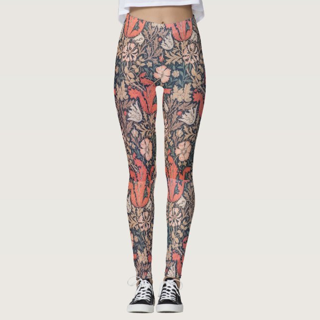Leggings Patrón de diseño de flores y jardines de césped (Anverso)