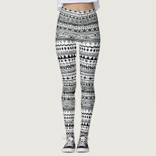 Leggings Patrón de diseño étnico blanco con negro