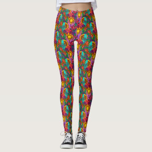 Leggings Patrón de diversión con flores y manos