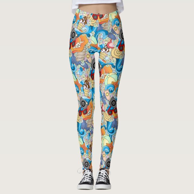 Leggings Patrón de diversión de verano (Anverso)