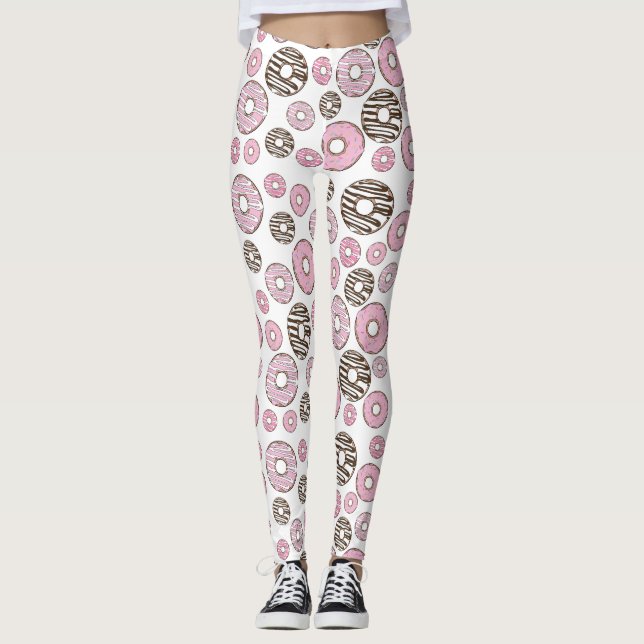 Leggings Patrón De Donuts, Donuts Rosados, Donuts Blancos (Anverso)