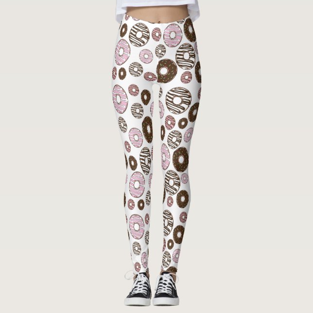 Leggings Patrón De Donuts, Donuts Rosados, Donuts Marrones (Anverso)