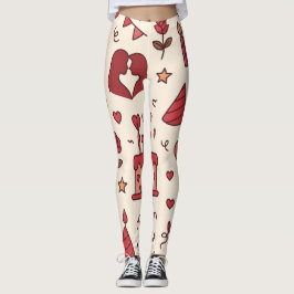 Leggings Patrón de Doodle de Celebración Romántica