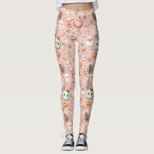Leggings Patrón de doodle de Halloween con fantasmas y cala