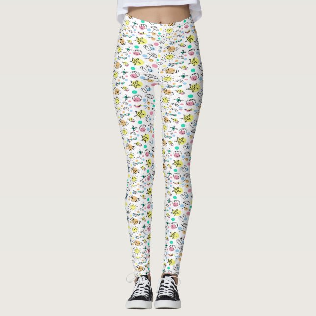 Leggings Patrón de doodle de verano (Anverso)