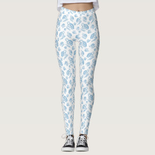 Leggings Patrón de Doodle Náutico de Tortuga Marina Adorabl