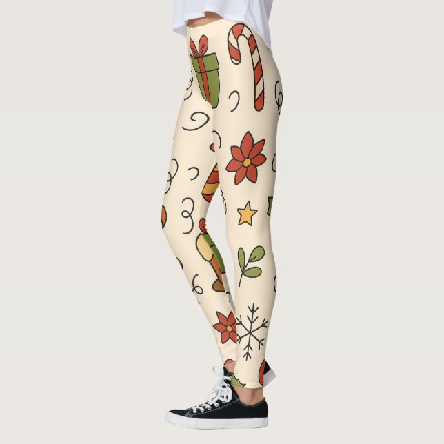 Leggings Patrón de Doodle Navideño Alegre (Izquierda)