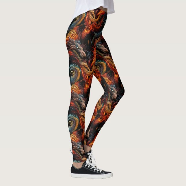 Leggings Patrón de dragón de fuego mítico (Derecha)