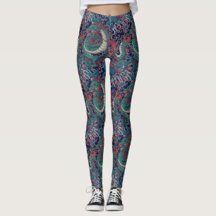 Leggings Patrón de dragón rojo verde japonés