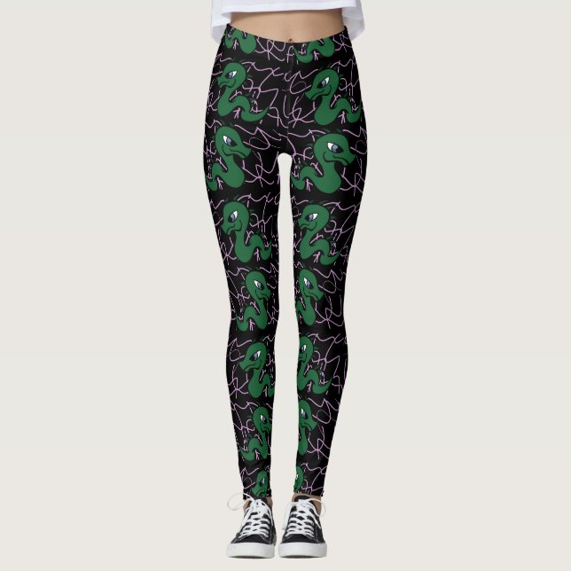 Leggings Patrón de dragón verde bebé (Anverso)