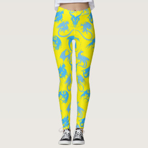 Leggings Patrón de Dragones de Fuego LAzul B Amarillo fondo