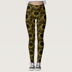 Leggings Patrón de eclipse de sol abstracto moderno negro y