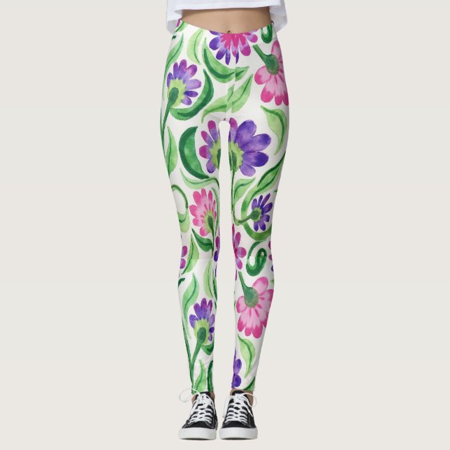 Leggings Patrón de efecto de tinte de elementos florales (Anverso)