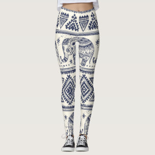Leggings Patrón de elefantes aztecos tribales étnicos