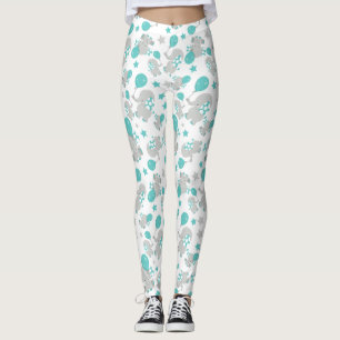 Leggings Patrón de Elefantes, Elefantes Cutos - Gris Azul