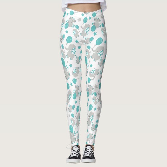 Leggings Patrón de Elefantes, Elefantes Cutos - Gris Azul (Anverso)