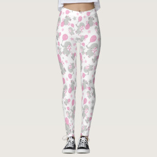 Leggings Patrón de Elefantes, Elefantes Cutos - Gris Rosa