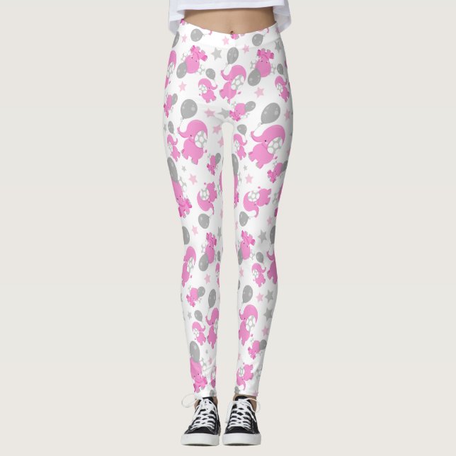 Leggings Patrón De Elefantes Rosa, Elefantes Cutos, Estrell (Anverso)