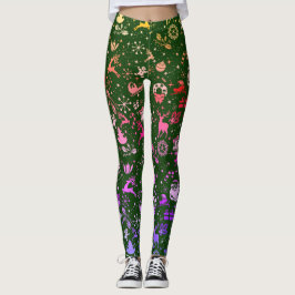 Leggings Patrón de Elemento de Navidad en Verde Arcoíris