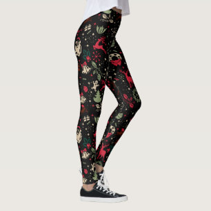 Leggings Patrón de elementos de Navidad vintage