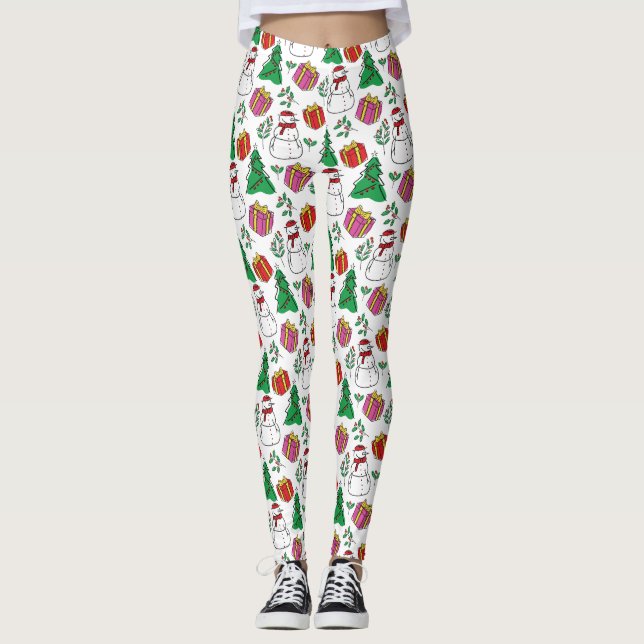 Leggings Patrón de elementos de Navidades dibujados a mano (Anverso)