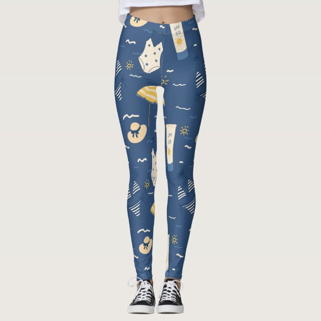 Leggings Patrón de elementos esenciales de playa de verano  (Anverso)