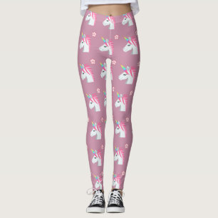 Leggings Patrón de Emoji de flores de unicornio rosado