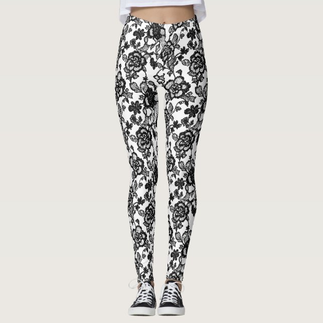 Leggings Patrón de encaje floral negro (Anverso)