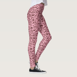 Leggings Patrón de enredadera floral rosa y burgundy