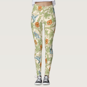 Leggings Patrón de enrejado de pájaros y rosas sin costuras