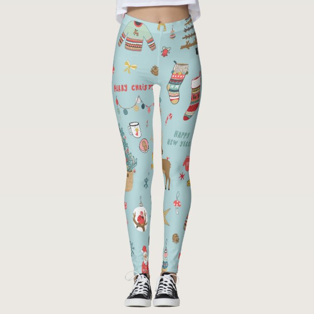 Leggings Patrón de envolvimiento de Navidades de árbol frit (Anverso)