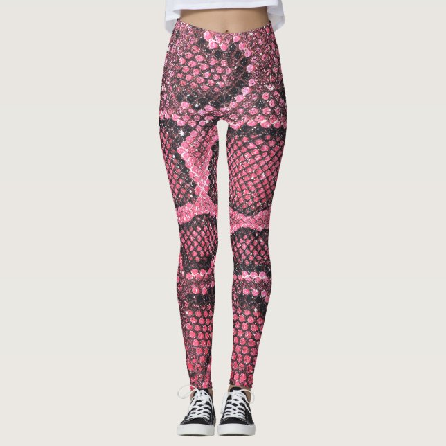 Leggings Patrón de escala de serpiente rosa (Anverso)